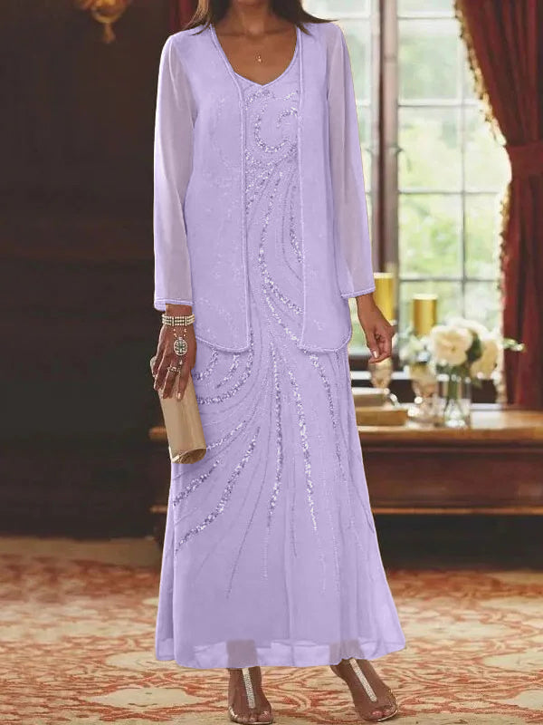 Sheath/Column Mother of the Bride  & Groom Dresses with Jacket & Sequins Beading