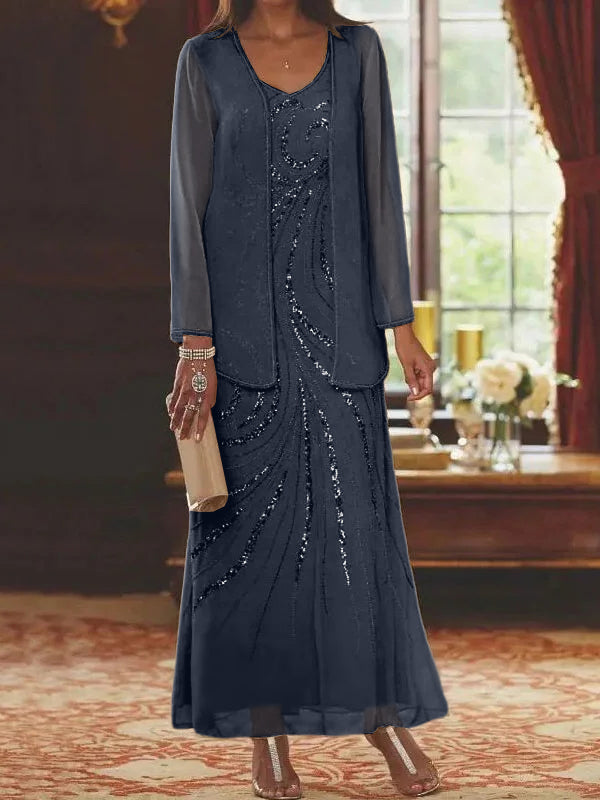 Sheath/Column Mother of the Bride  & Groom Dresses with Jacket & Sequins Beading