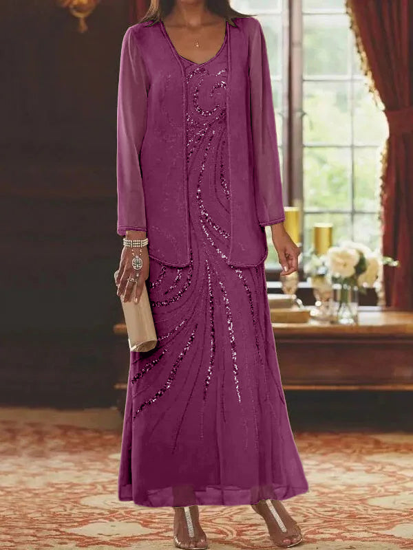 Sheath/Column Mother of the Bride  & Groom Dresses with Jacket & Sequins Beading