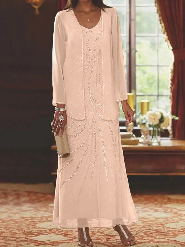 Sheath/Column Mother of the Bride  & Groom Dresses with Jacket & Sequins Beading