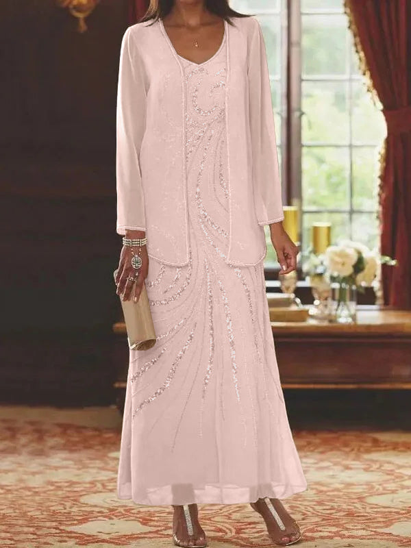 Sheath/Column Mother of the Bride  & Groom Dresses with Jacket & Sequins Beading