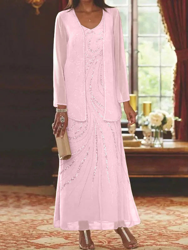 Sheath/Column Mother of the Bride  & Groom Dresses with Jacket & Sequins Beading
