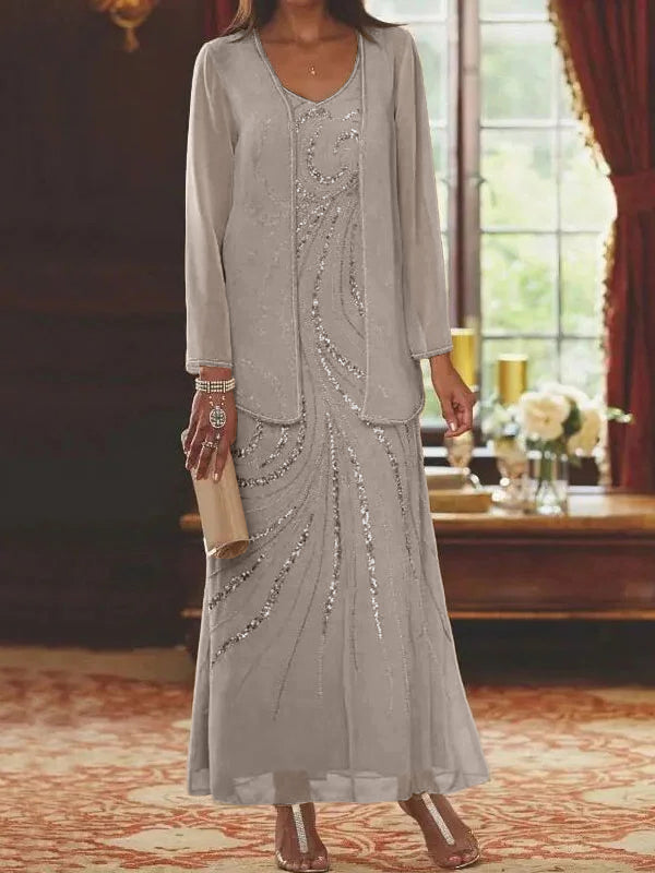 Sheath/Column Mother of the Bride  & Groom Dresses with Jacket & Sequins Beading