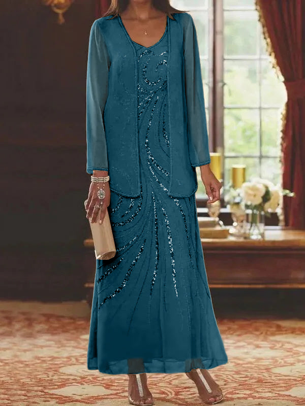 Sheath/Column Mother of the Bride  & Groom Dresses with Jacket & Sequins Beading