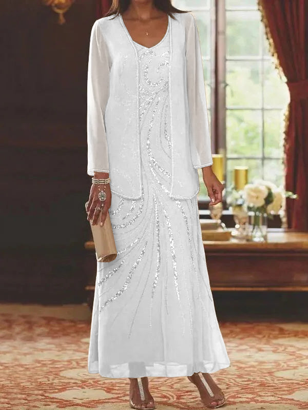 Sheath/Column Mother of the Bride  & Groom Dresses with Jacket & Sequins Beading