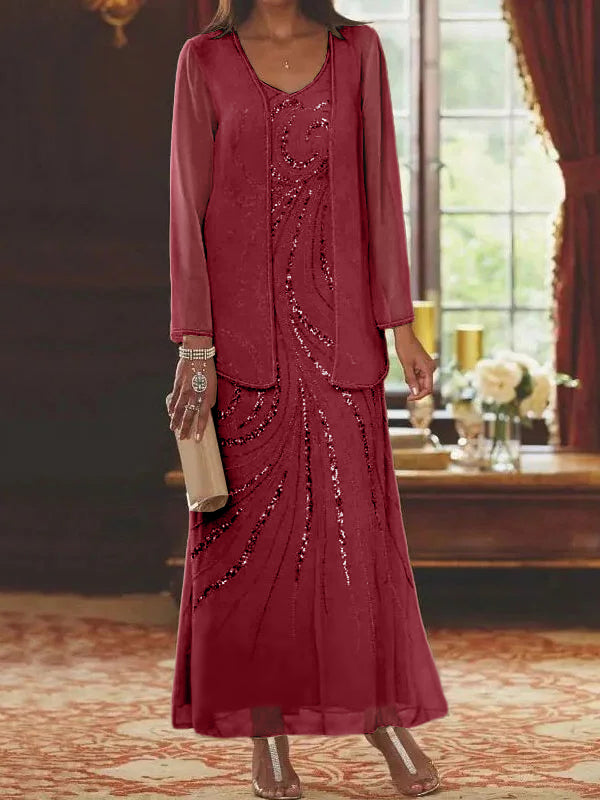 Sheath/Column Mother of the Bride  & Groom Dresses with Jacket & Sequins Beading