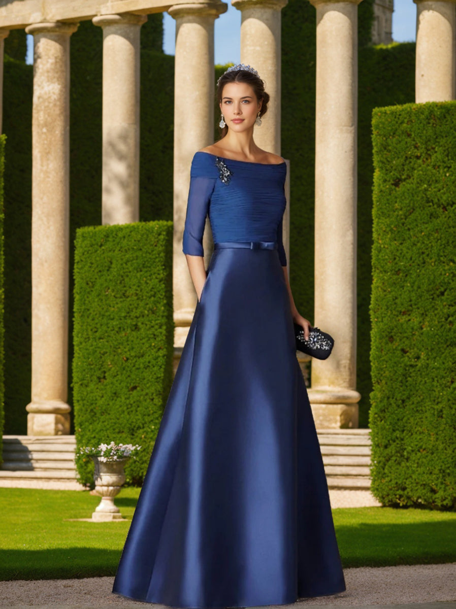 A-Line/Princess Off-the-Shoulder Short Sleeves Mother of the Bride Dresses with Belt Applique