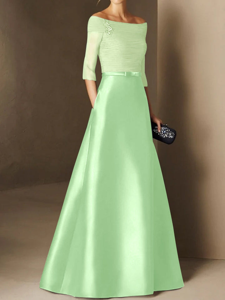 A-Line/Princess Off-the-Shoulder Short Sleeves Mother of the Bride Dresses with Belt Applique