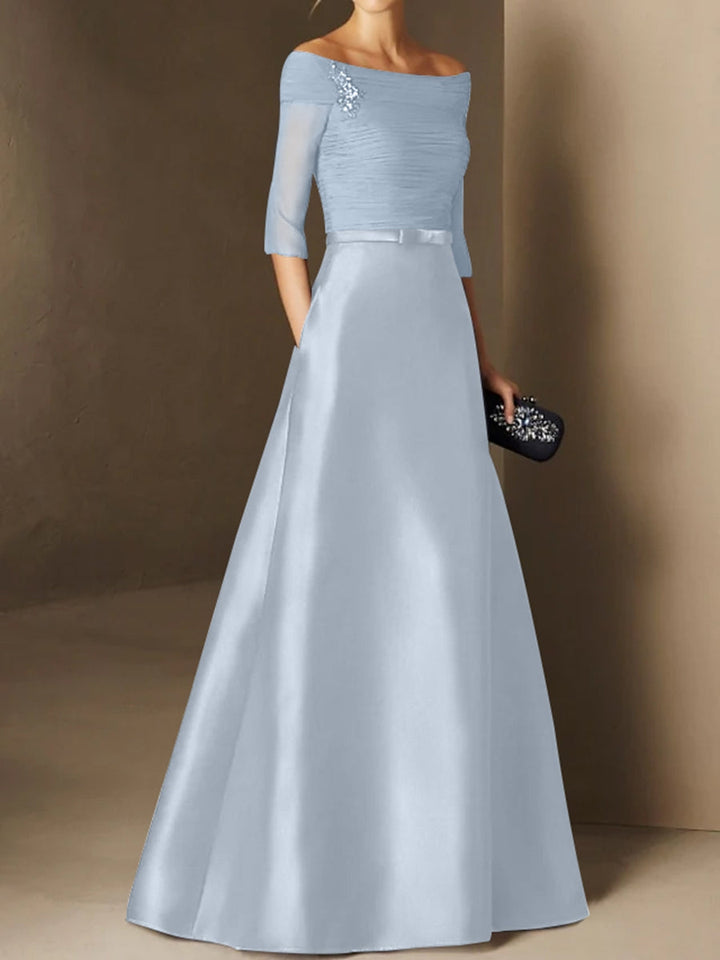 A-Line/Princess Off-the-Shoulder Short Sleeves Mother of the Bride Dresses with Belt Applique