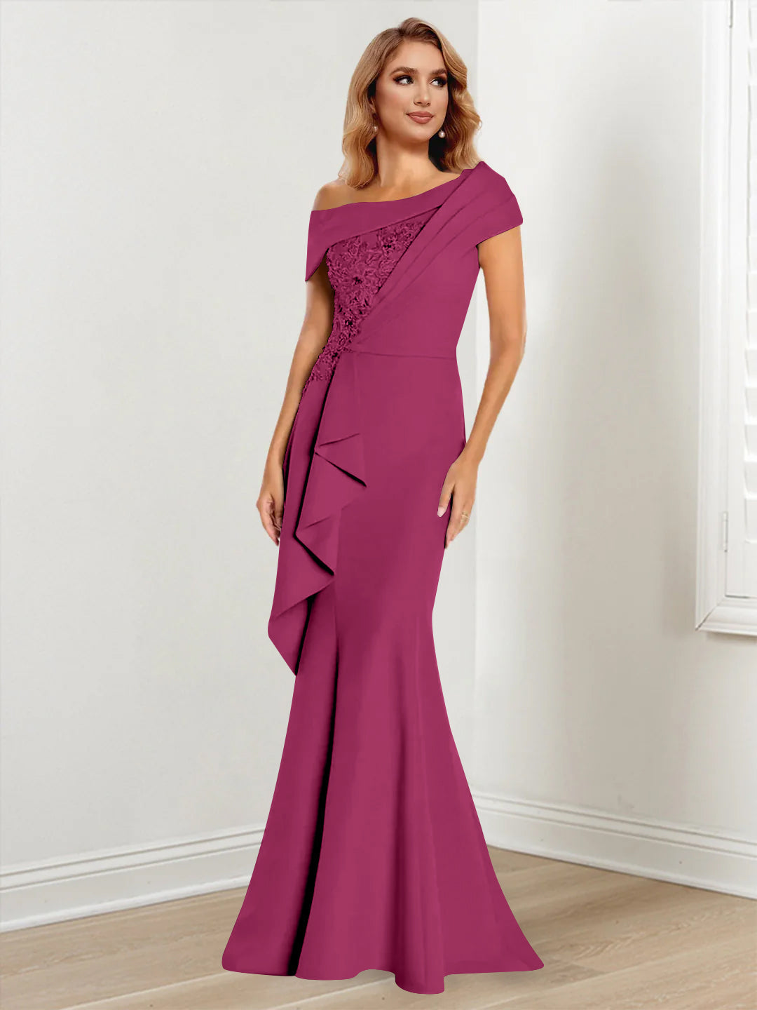 Trumpet/Mermaid One-Shoulder Long Sleeves Mother of the Bride Dresses With Lace