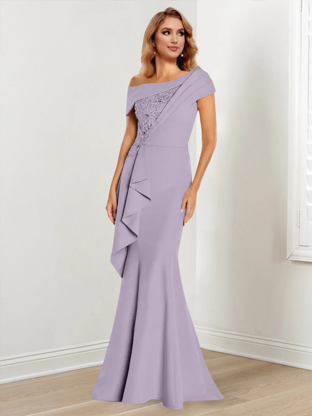 Trumpet/Mermaid One-Shoulder Long Sleeves Mother of the Bride Dresses With Lace