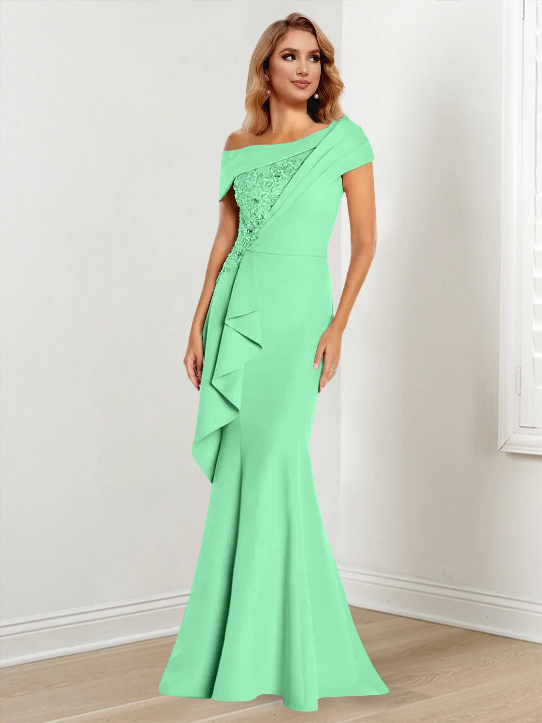 Trumpet/Mermaid One-Shoulder Long Sleeves Mother of the Bride Dresses With Lace