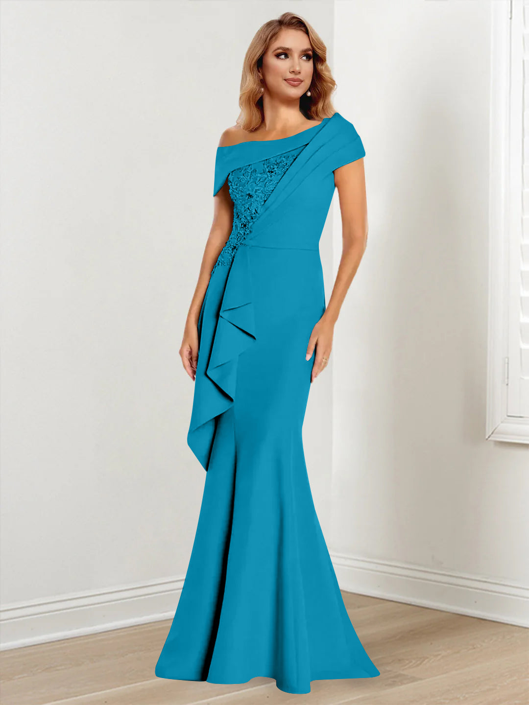 Trumpet/Mermaid One-Shoulder Long Sleeves Mother of the Bride Dresses With Lace