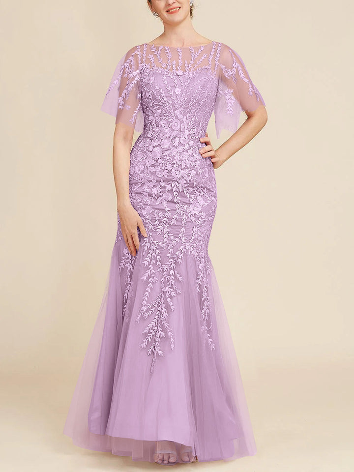 Trumpet/Mermaid Scoop Half Sleeves Floor-Length Mother of the Bride Dresses with Lace