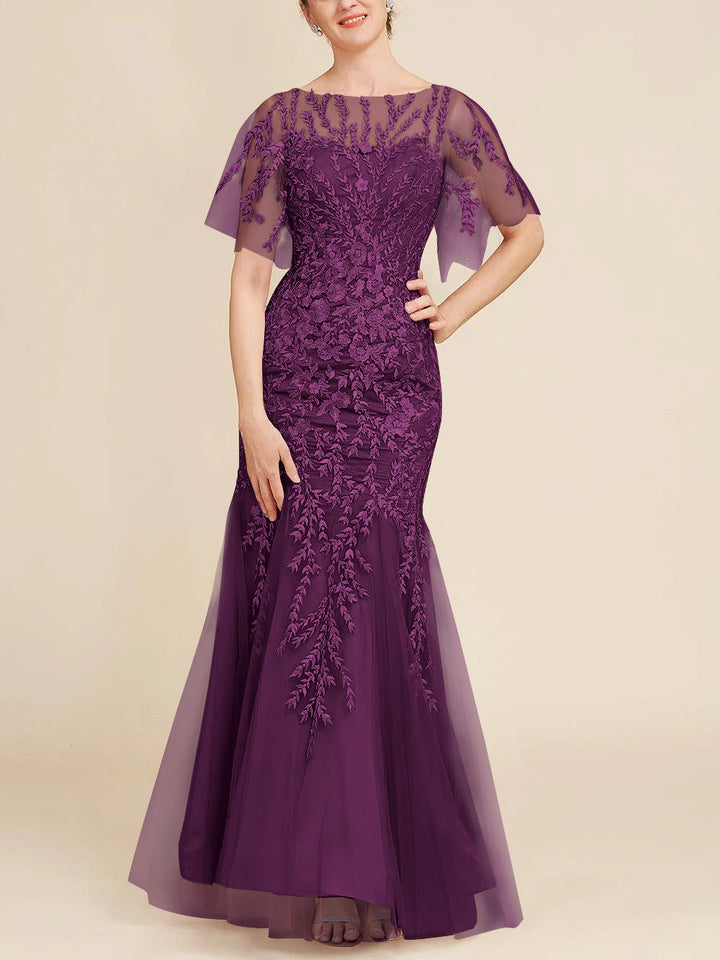 Trumpet/Mermaid Scoop Half Sleeves Floor-Length Mother of the Bride Dresses with Lace