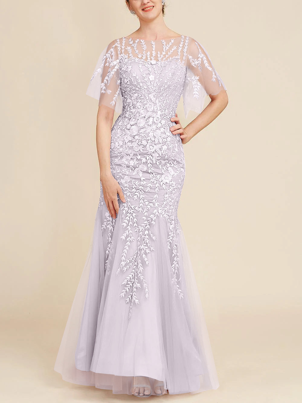 Trumpet/Mermaid Scoop Half Sleeves Floor-Length Mother of the Bride Dresses with Lace