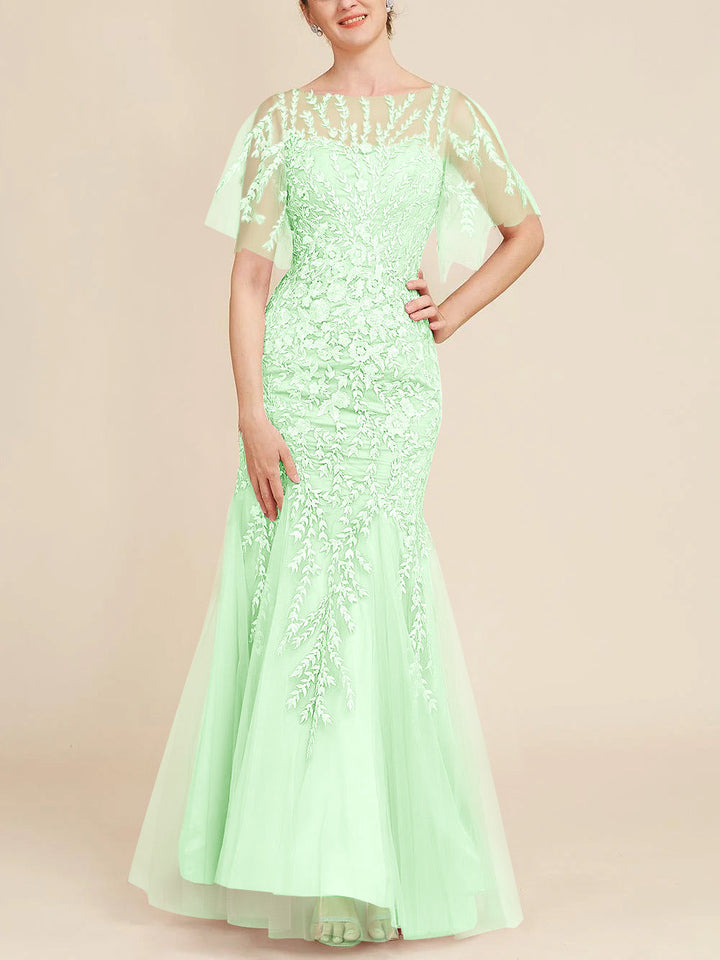Trumpet/Mermaid Scoop Half Sleeves Floor-Length Mother of the Bride Dresses with Lace