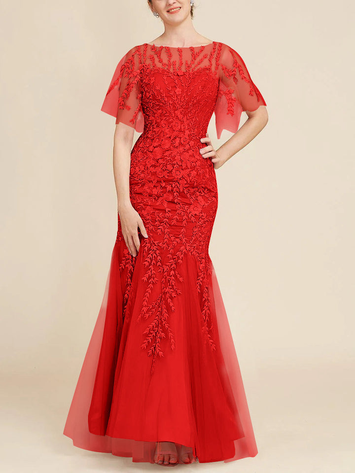 Trumpet/Mermaid Scoop Half Sleeves Floor-Length Mother of the Bride Dresses with Lace