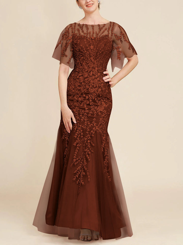 Trumpet/Mermaid Scoop Half Sleeves Floor-Length Mother of the Bride Dresses with Lace