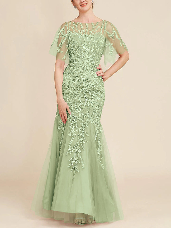 Trumpet/Mermaid Scoop Half Sleeves Floor-Length Mother of the Bride Dresses with Lace
