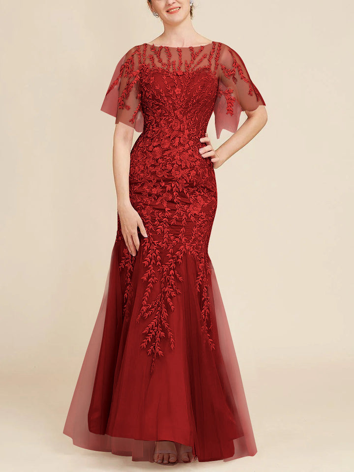 Trumpet/Mermaid Scoop Half Sleeves Floor-Length Mother of the Bride Dresses with Lace