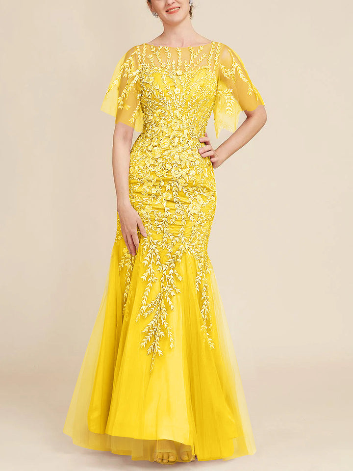 Trumpet/Mermaid Scoop Half Sleeves Floor-Length Mother of the Bride Dresses with Lace