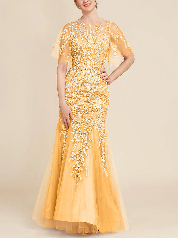 Trumpet/Mermaid Scoop Half Sleeves Floor-Length Mother of the Bride Dresses with Lace