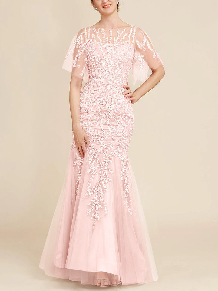 Trumpet/Mermaid Scoop Half Sleeves Floor-Length Mother of the Bride Dresses with Lace
