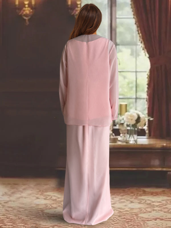 Sheath/Column Scoop Neck Long Sleeves Floor-Length Mother of the Bride Dresses with Jacket