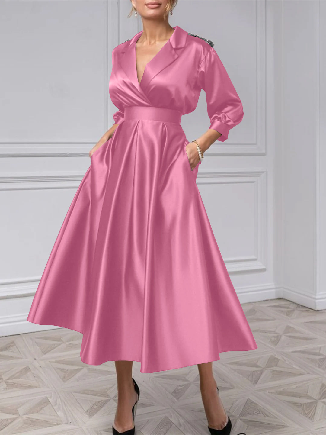 A-Line/Princess V-Neck 3/4 Sleeves Mother Of The Bride Dresses With Beading