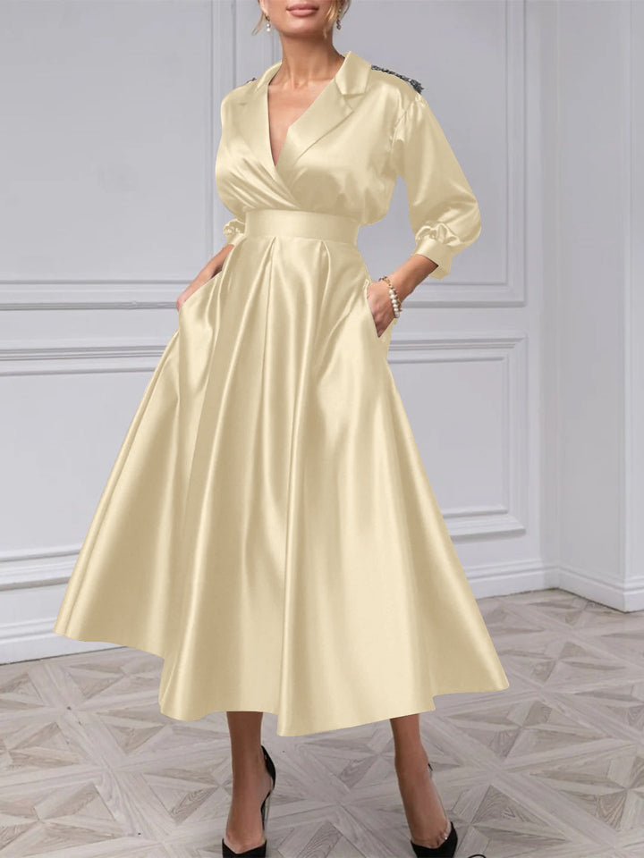 A-Line/Princess V-Neck 3/4 Sleeves Mother Of The Bride Dresses With Beading