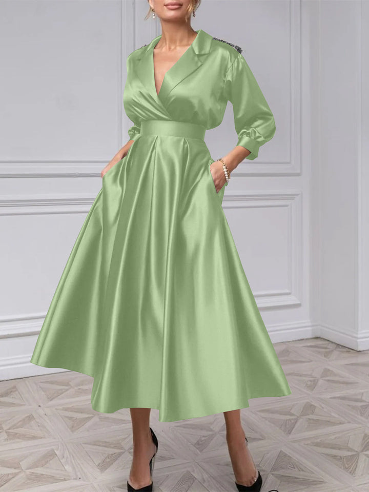 A-Line/Princess V-Neck 3/4 Sleeves Mother Of The Bride Dresses With Beading
