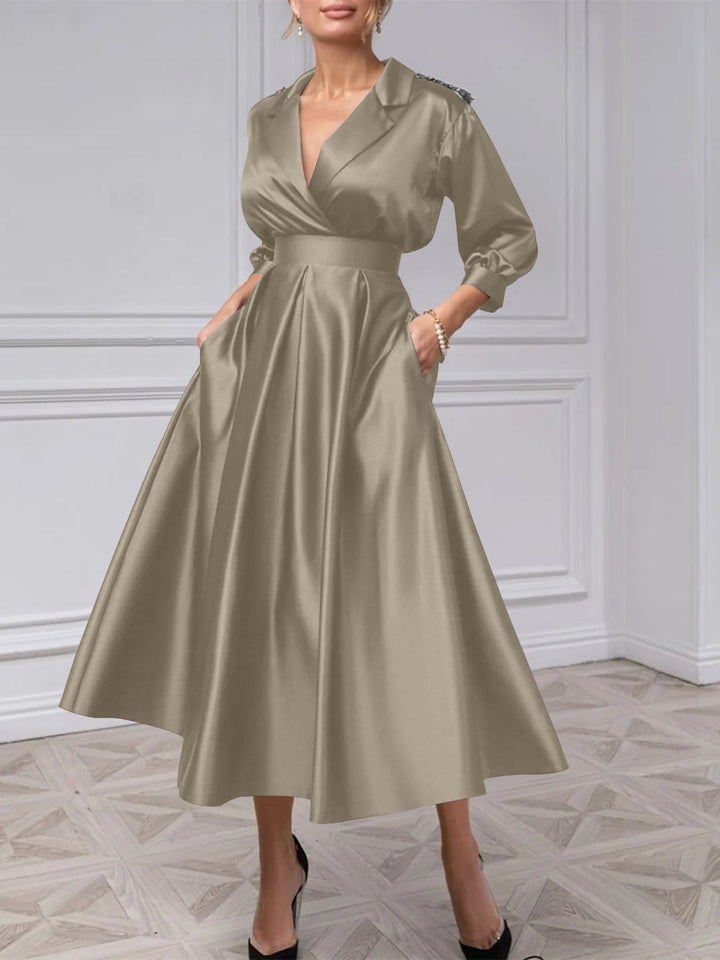 A-Line/Princess V-Neck 3/4 Sleeves Mother Of The Bride Dresses With Beading