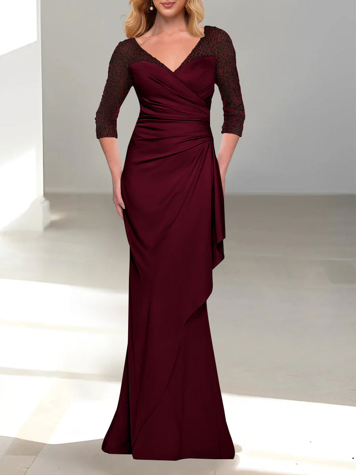 Trumpet/Mermaid V-Neck 3/4 Sleeves Mother Of The Bride Dresses with Beading