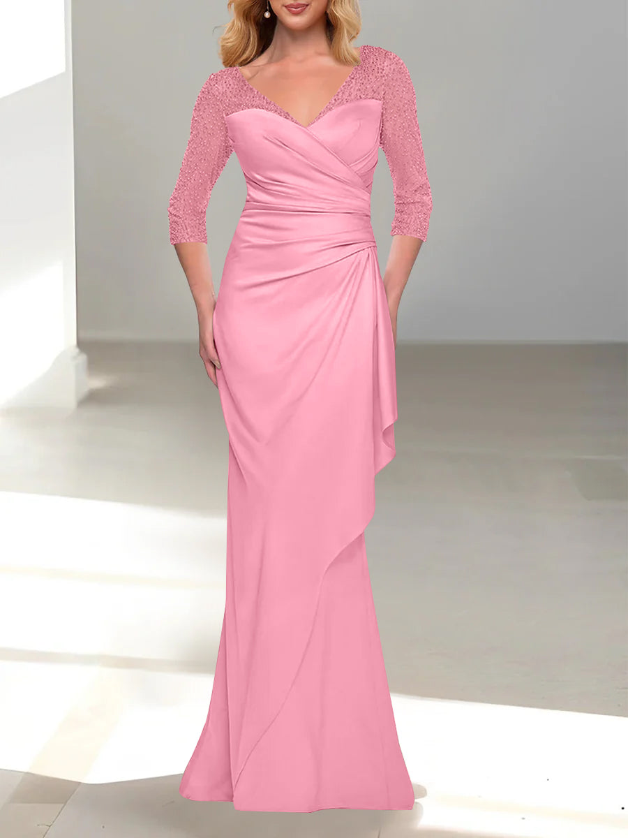 Trumpet/Mermaid V-Neck 3/4 Sleeves Mother Of The Bride Dresses with Beading