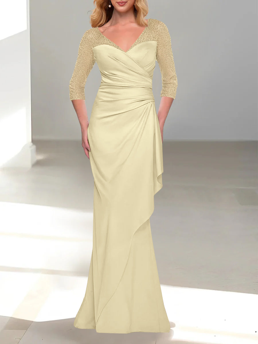 Trumpet/Mermaid V-Neck 3/4 Sleeves Mother Of The Bride Dresses with Beading