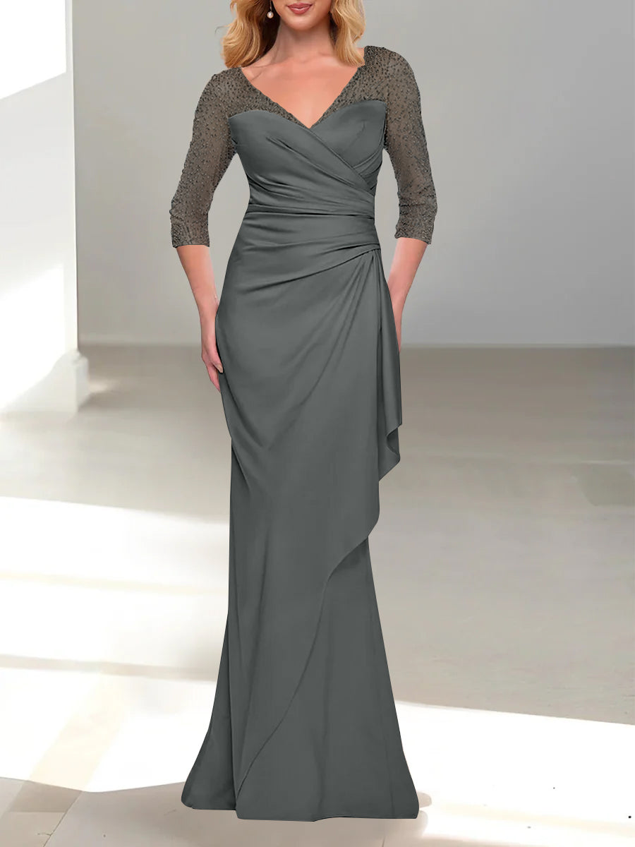 Trumpet/Mermaid V-Neck 3/4 Sleeves Mother Of The Bride Dresses with Beading