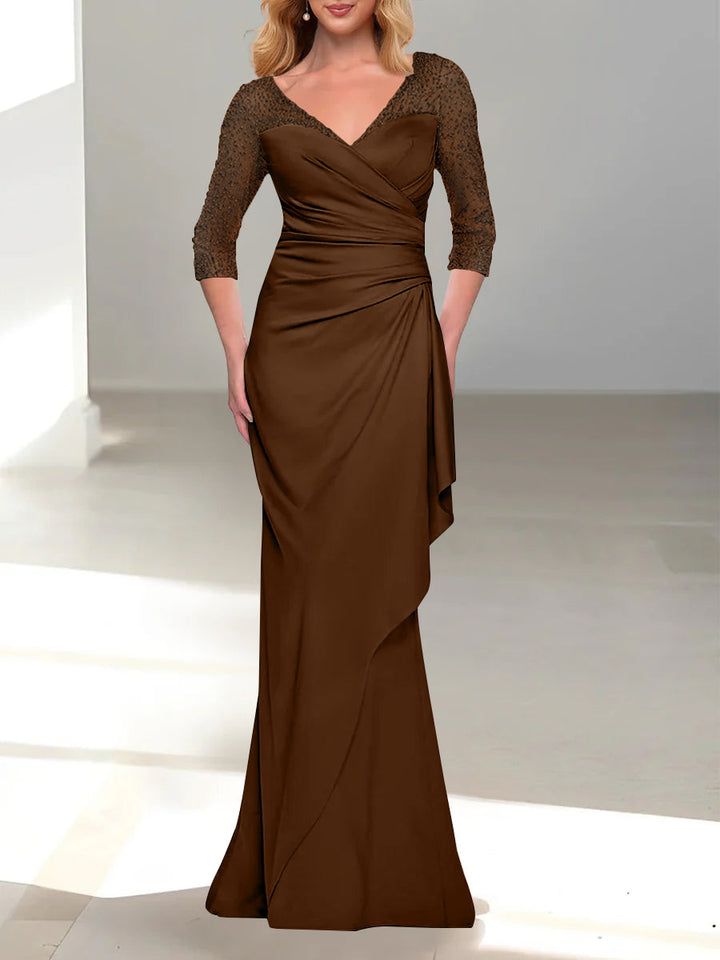 Trumpet/Mermaid V-Neck 3/4 Sleeves Mother Of The Bride Dresses with Beading