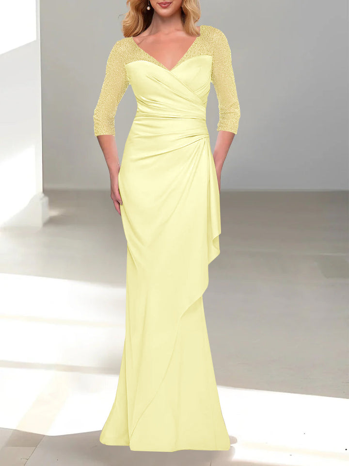 Trumpet/Mermaid V-Neck 3/4 Sleeves Mother Of The Bride Dresses with Beading