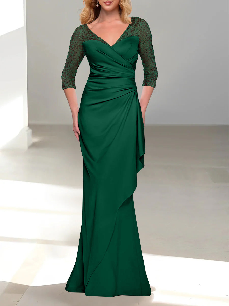 Trumpet/Mermaid V-Neck 3/4 Sleeves Mother Of The Bride Dresses with Beading