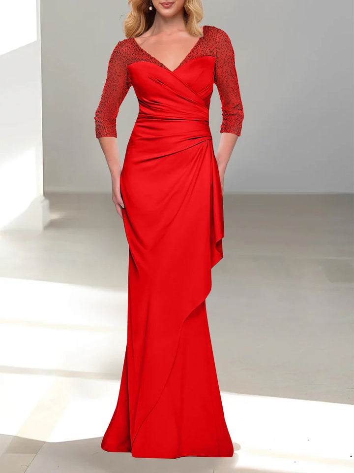 Trumpet/Mermaid V-Neck 3/4 Sleeves Mother Of The Bride Dresses with Beading