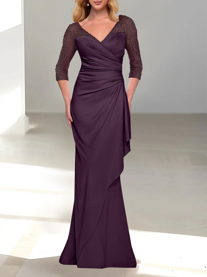 Trumpet/Mermaid V-Neck 3/4 Sleeves Mother Of The Bride Dresses with Beading