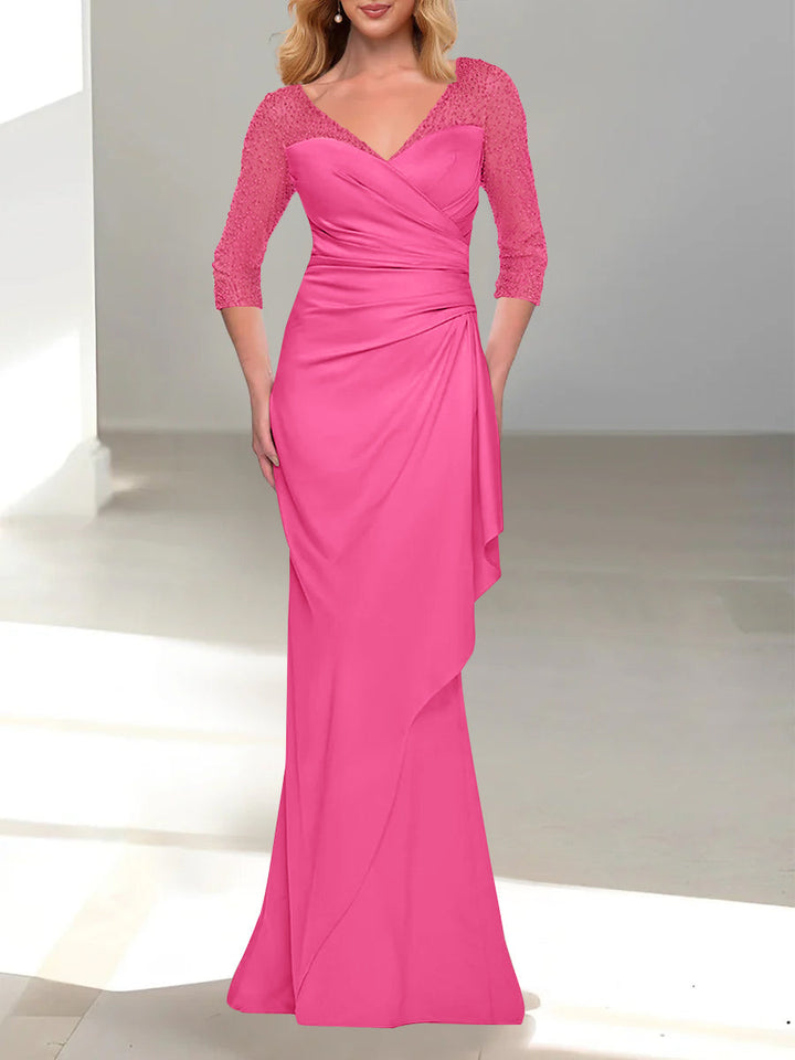 Trumpet/Mermaid V-Neck 3/4 Sleeves Mother Of The Bride Dresses with Beading
