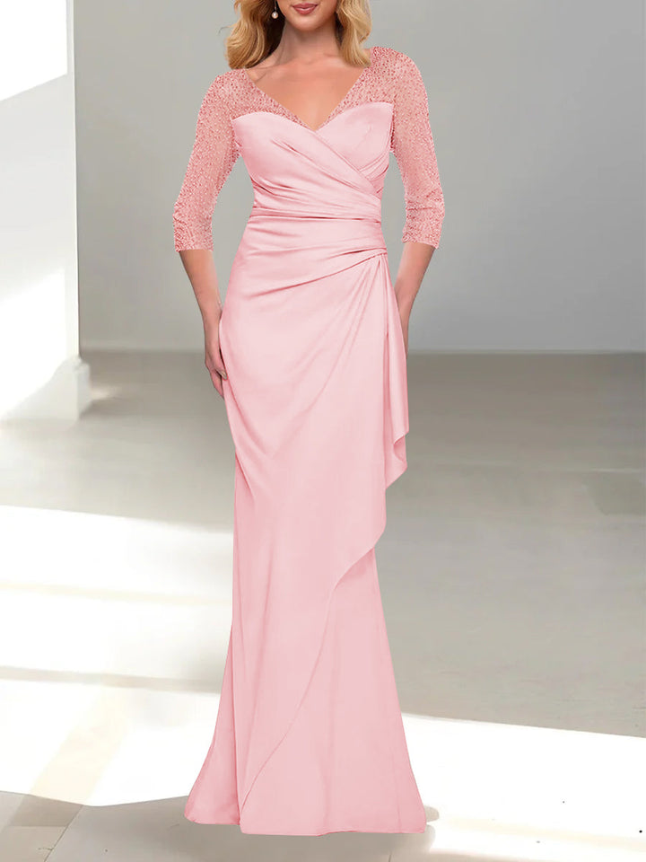 Trumpet/Mermaid V-Neck 3/4 Sleeves Mother Of The Bride Dresses with Beading