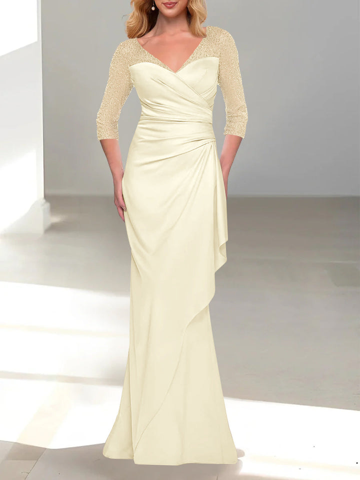 Trumpet/Mermaid V-Neck 3/4 Sleeves Mother Of The Bride Dresses with Beading