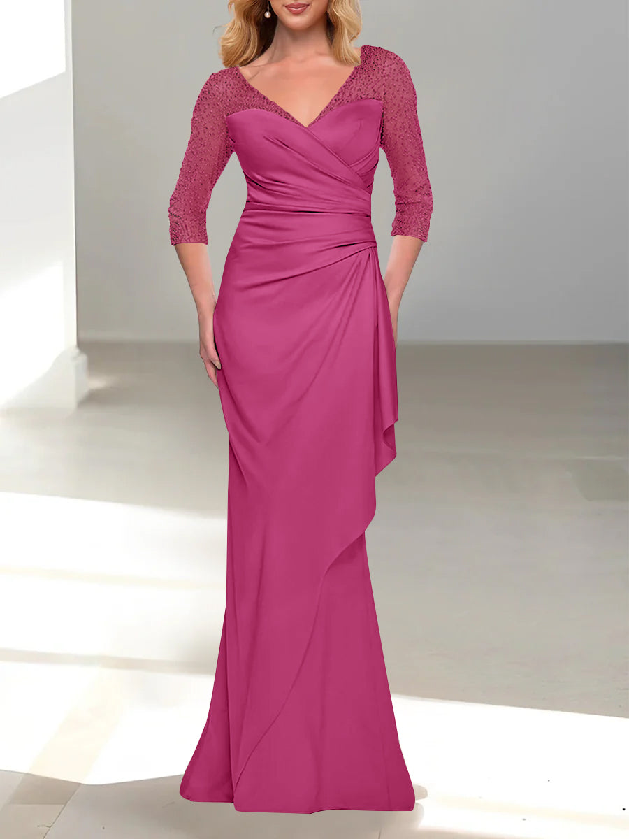 Trumpet/Mermaid V-Neck 3/4 Sleeves Mother Of The Bride Dresses with Beading