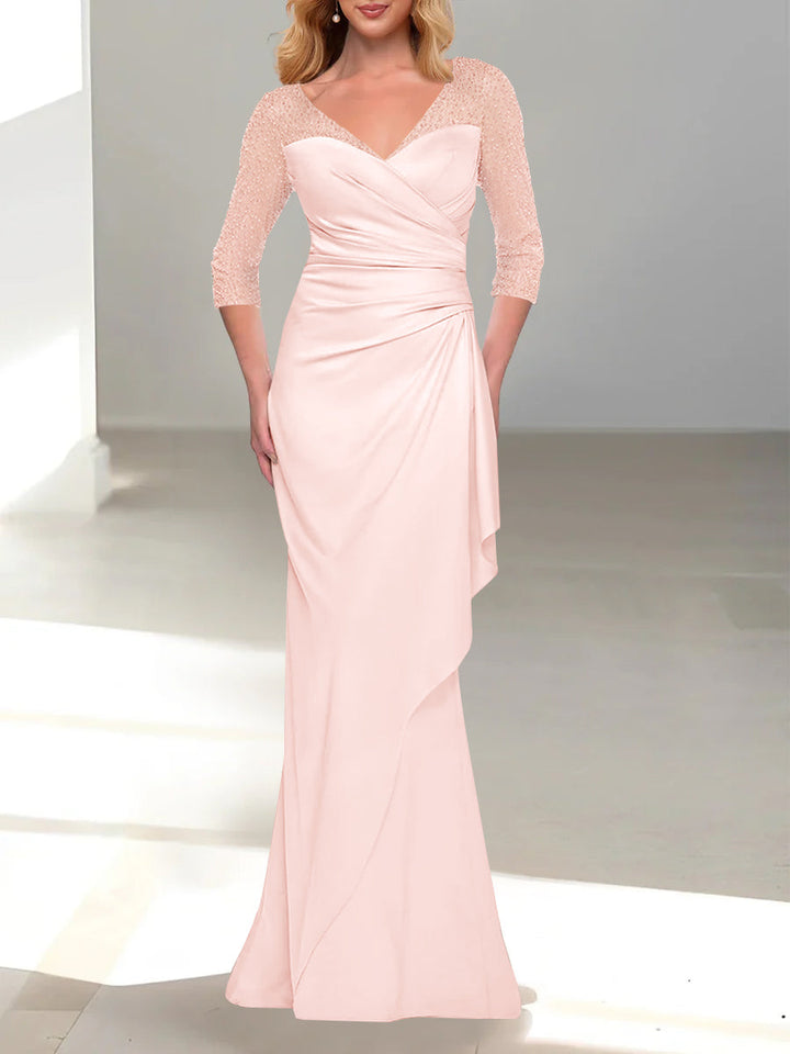 Trumpet/Mermaid V-Neck 3/4 Sleeves Mother Of The Bride Dresses with Beading