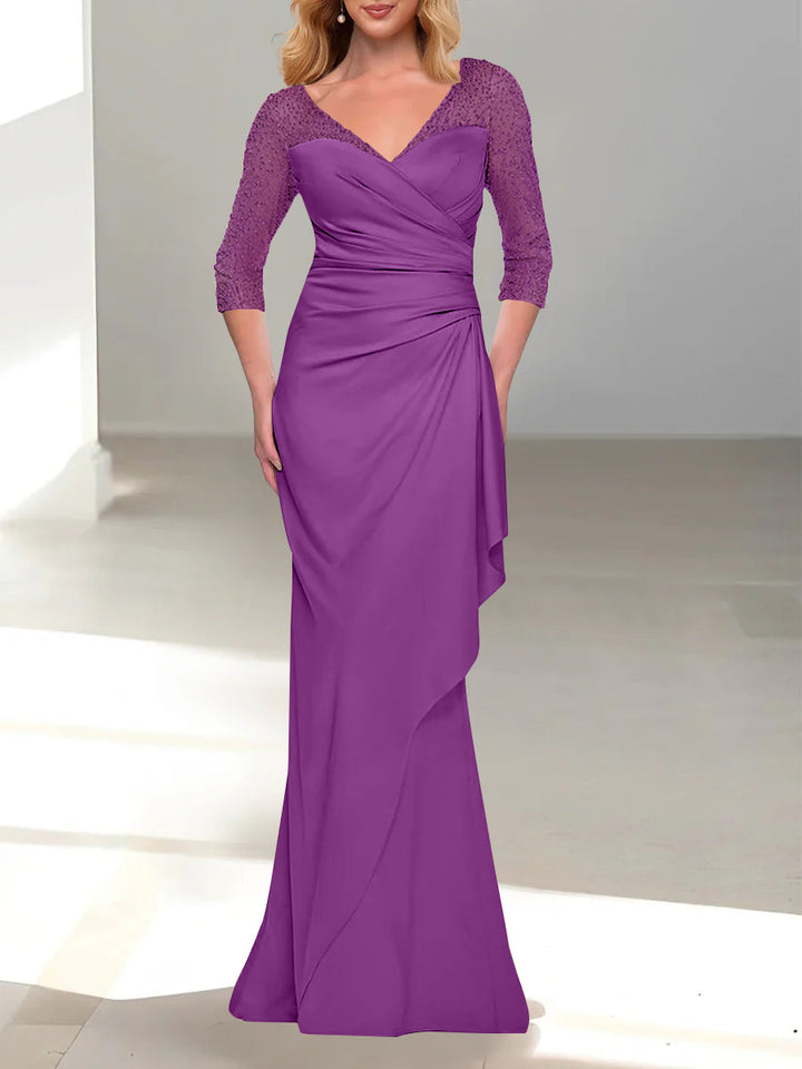 Trumpet/Mermaid V-Neck 3/4 Sleeves Mother Of The Bride Dresses with Beading