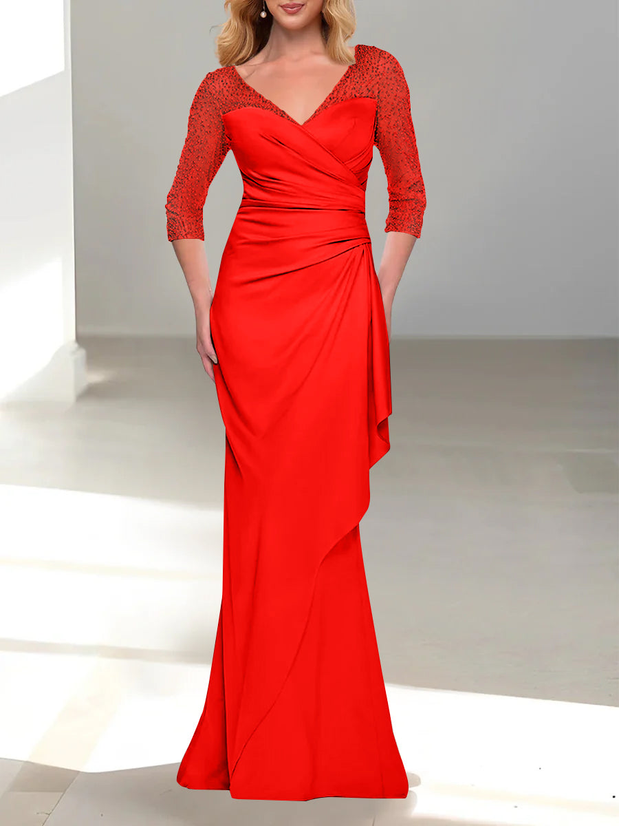 Trumpet/Mermaid V-Neck 3/4 Sleeves Mother Of The Bride Dresses with Beading