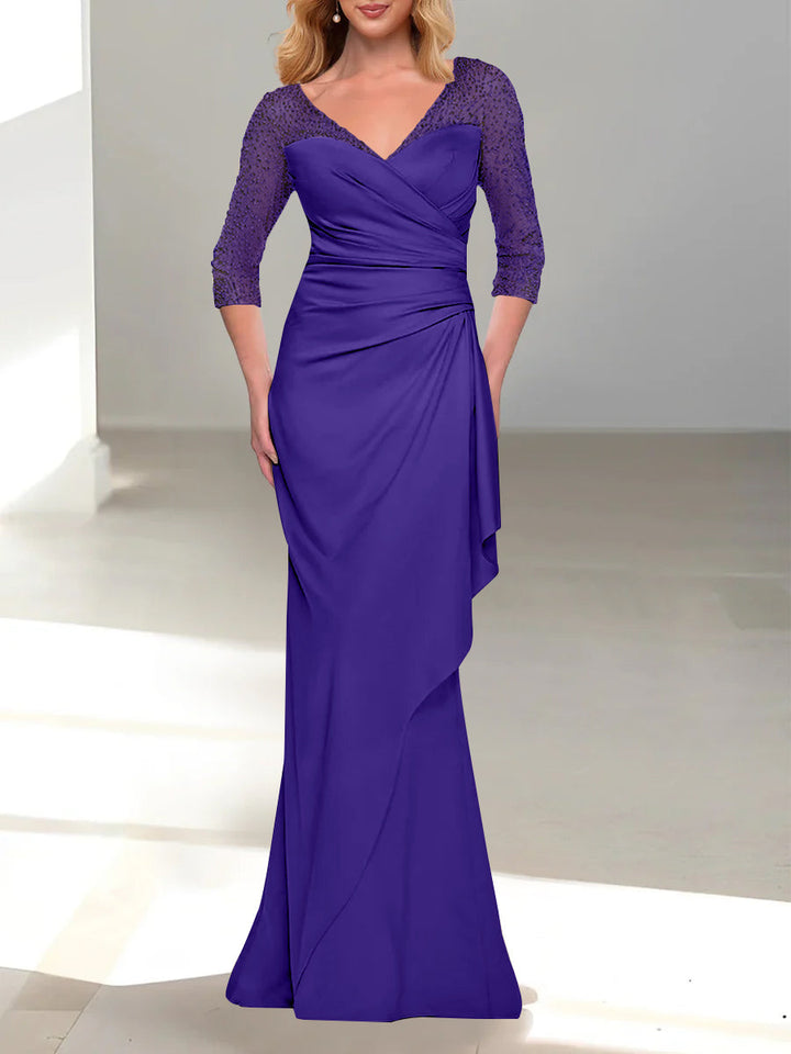 Trumpet/Mermaid V-Neck 3/4 Sleeves Mother Of The Bride Dresses with Beading